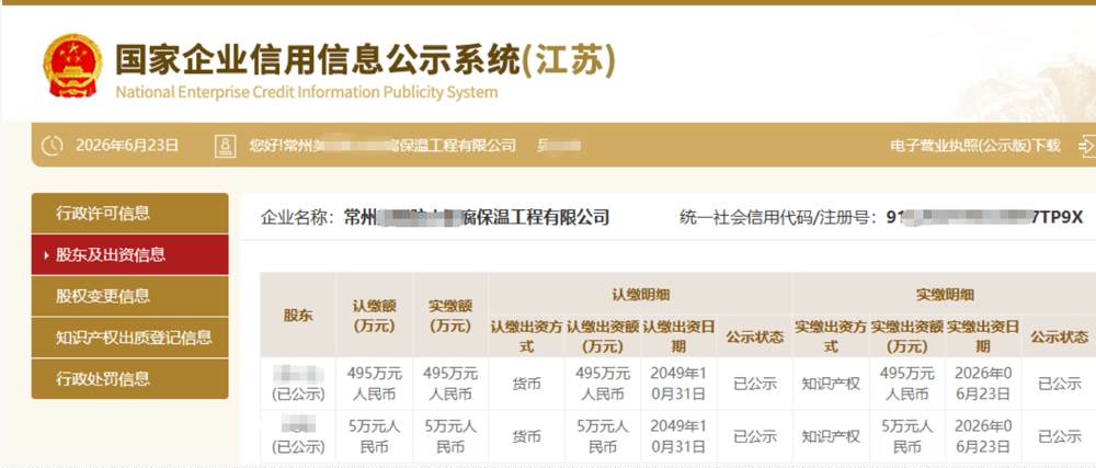 上海某保温工程公司500万知识产权实缴案例